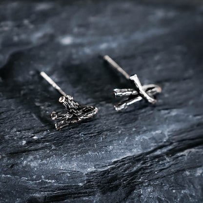 Algiz Rune Stud Earrings - Sterling Silver