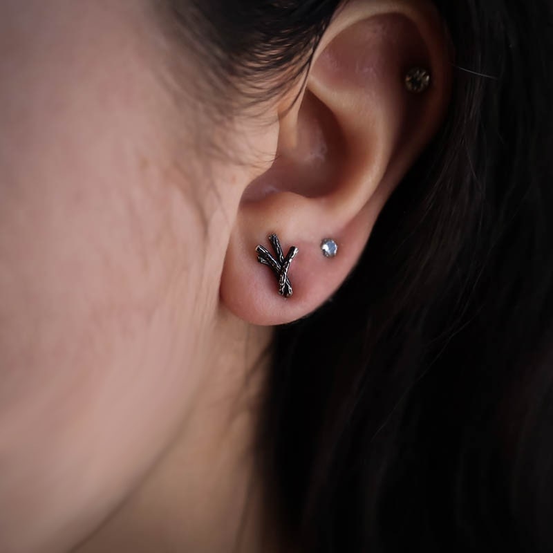 Algiz Rune Stud Earrings - Sterling Silver