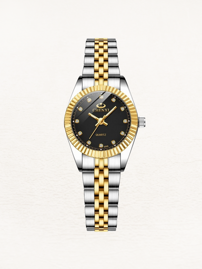 Women's Amelie Mini Stainless Steel Black Dial Gold-Silver Watch