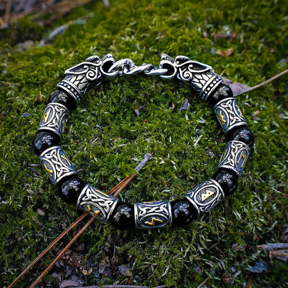 Runes and Beads Elastic Wolf Bracelet
