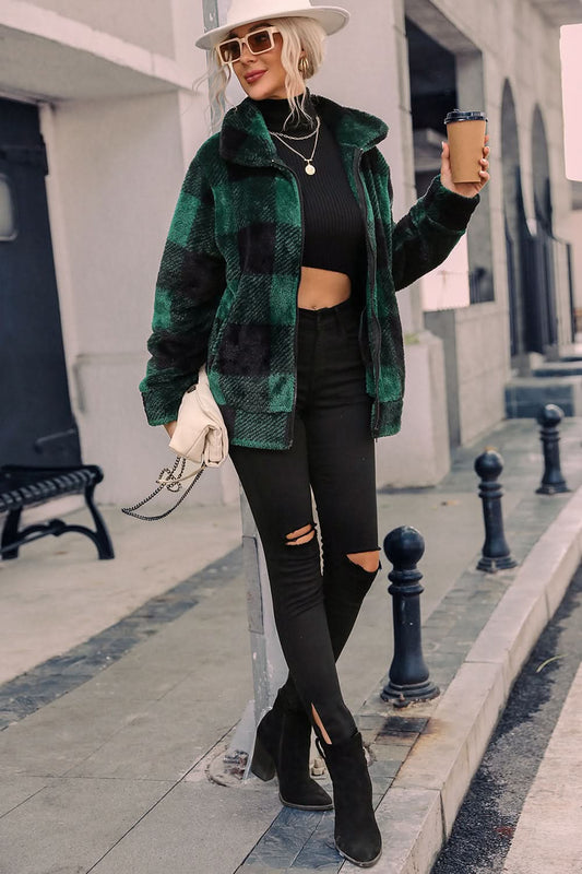 Abrigo de invierno a cuadros para mujer, moderno, acogedor y con estilo