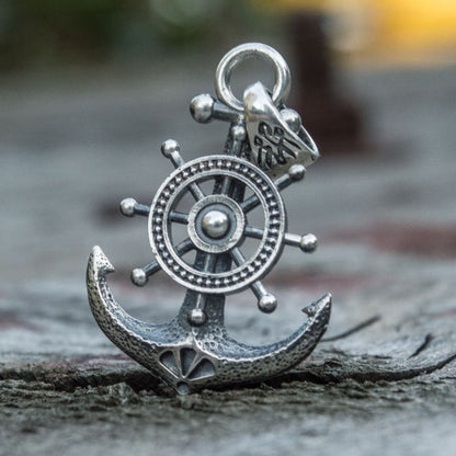 Handcrafted Anchor & Helm Pendant - Sterling Silver