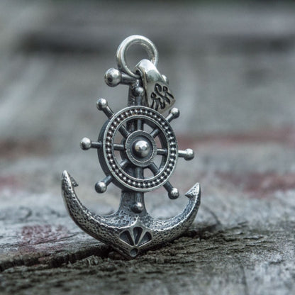 Handcrafted Anchor & Helm Pendant - Sterling Silver