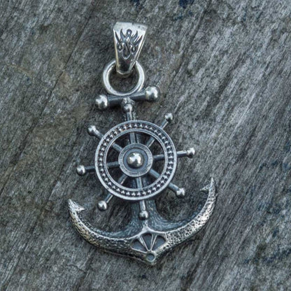 Handcrafted Anchor & Helm Pendant - Sterling Silver