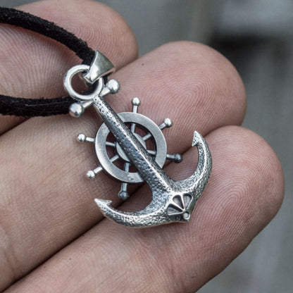 Handcrafted Anchor & Helm Pendant - Sterling Silver