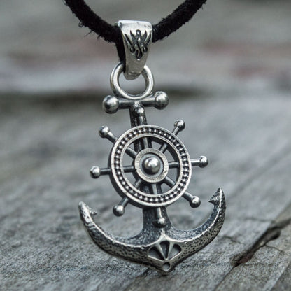 Handcrafted Anchor & Helm Pendant - Sterling Silver