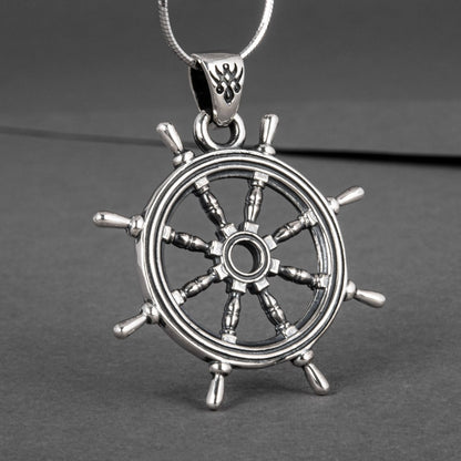 Handcrafted Ship's Wheel Pendant - Sterling Silver