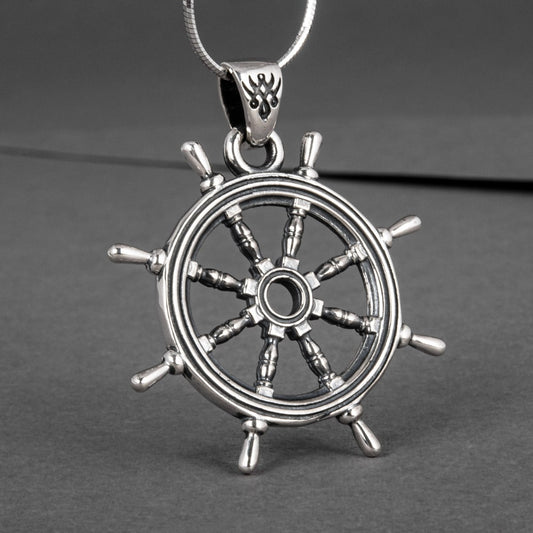 Handcrafted Ship's Wheel Pendant - Sterling Silver