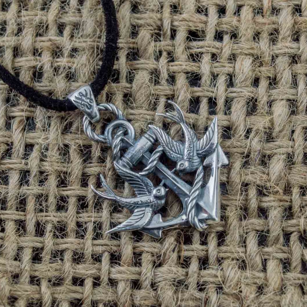Handcrafted Anchor & Swallows Pendant - Sterling Silver