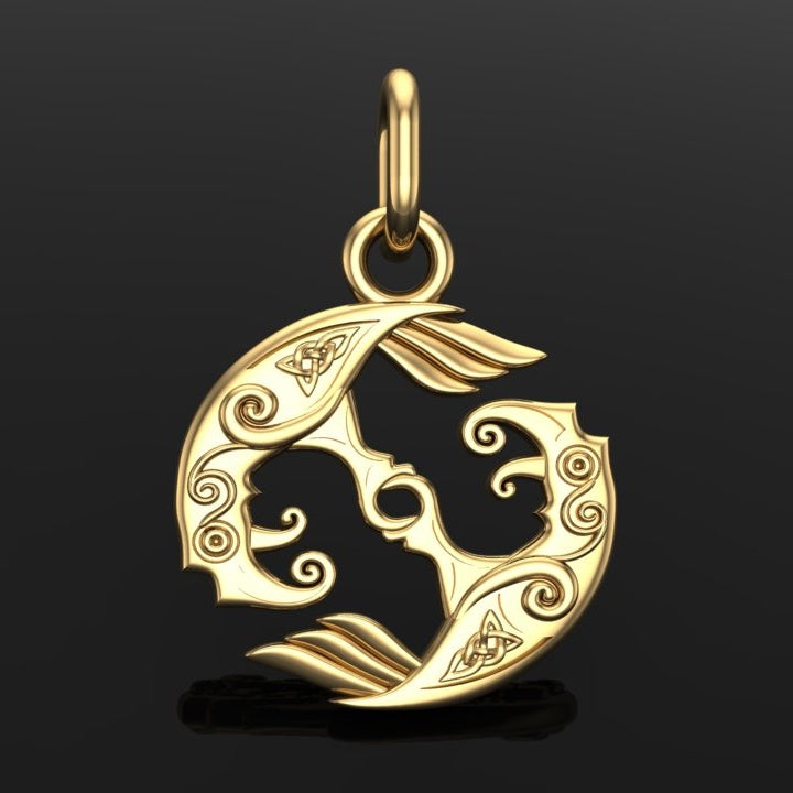 Handcrafted Miniature Ravens Pendant - Gold