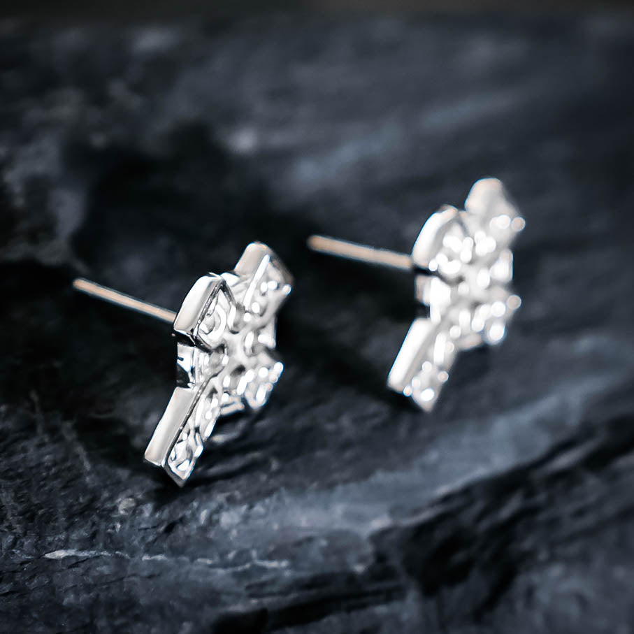Ornamental Celtic Cross Stud Earrings - Sterling Silver