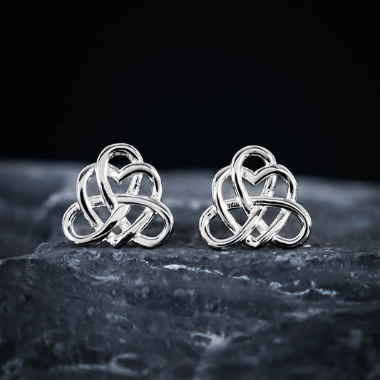 Celtic Knot Heart Stud Earrings - Sterling Silver