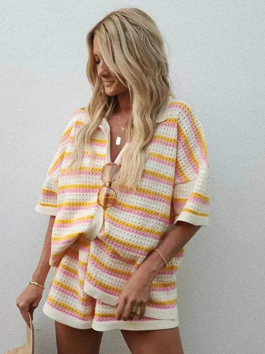 Conjunto de camiseta y pantalón - Casual a rayas - Algodón transpirable - Perfecto para los días de verano