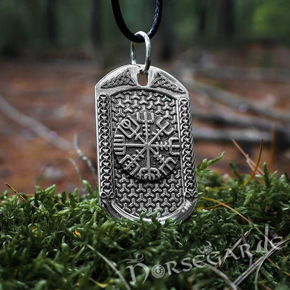 Handcrafted Vegvisir Viking Dog Tag - Sterling Silver