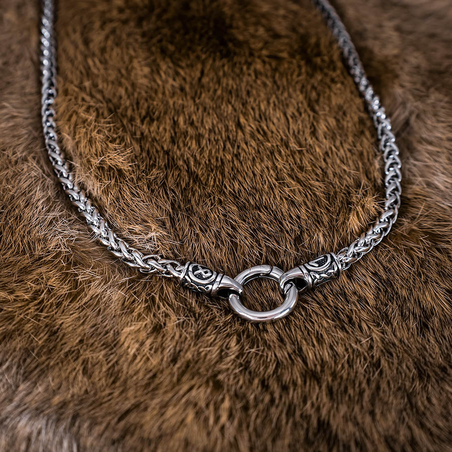 Simple Runed Necklace with O-Ring Clip - Stainless Steel