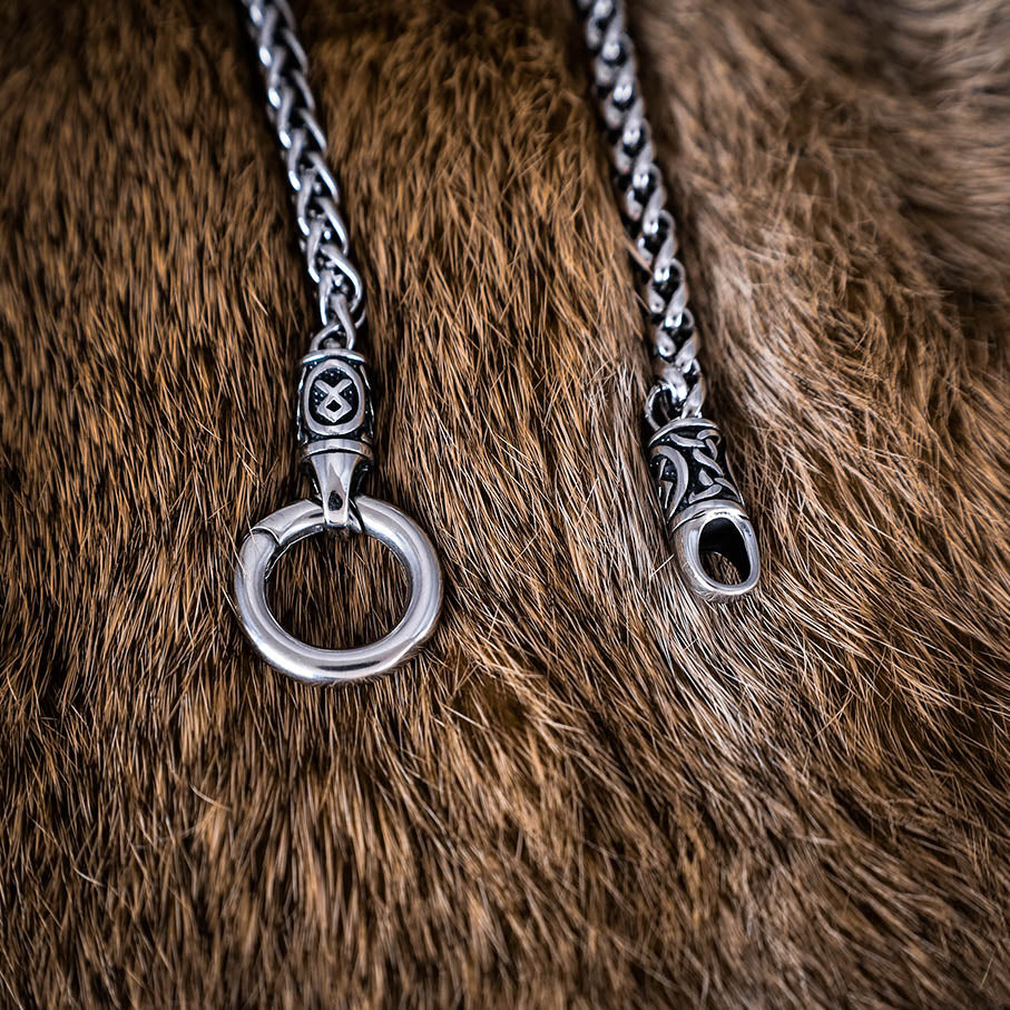 Simple Runed Necklace with O-Ring Clip - Stainless Steel