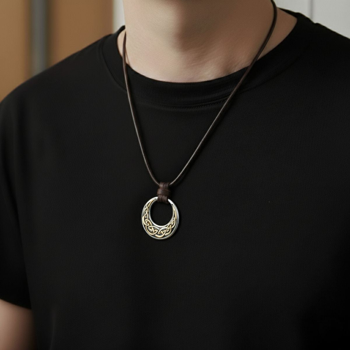 Golden Celtic Moon Pendant - Stainless Steel Men's Necklace