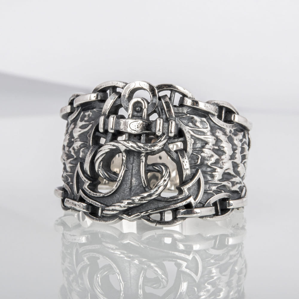 Handcrafted Anchor Chain Ring - Sterling Silver