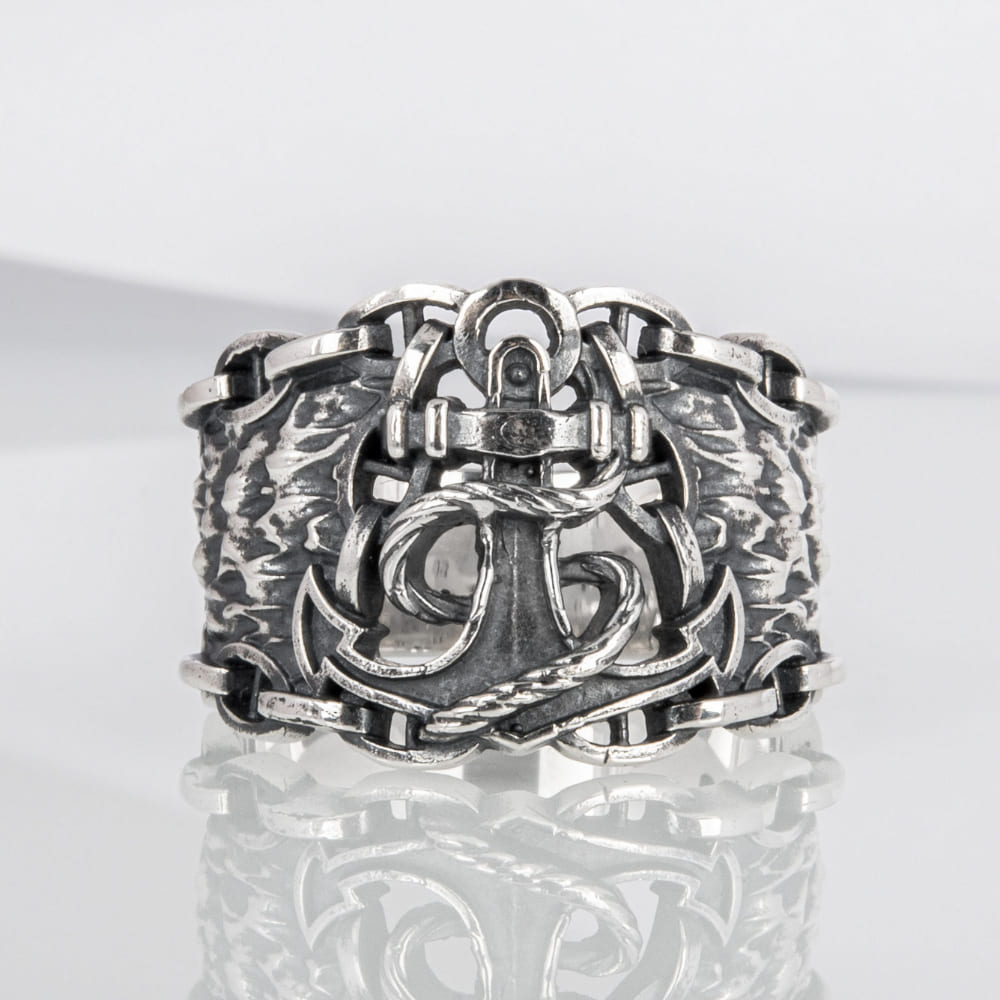 Handcrafted Anchor Chain Ring - Sterling Silver