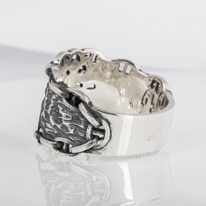 Handcrafted Anchor Chain Ring - Sterling Silver