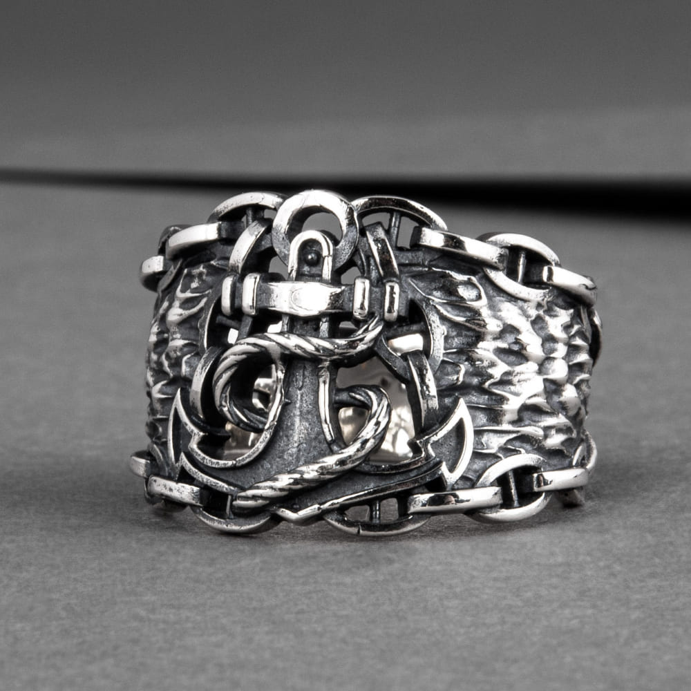Handcrafted Anchor Chain Ring - Sterling Silver