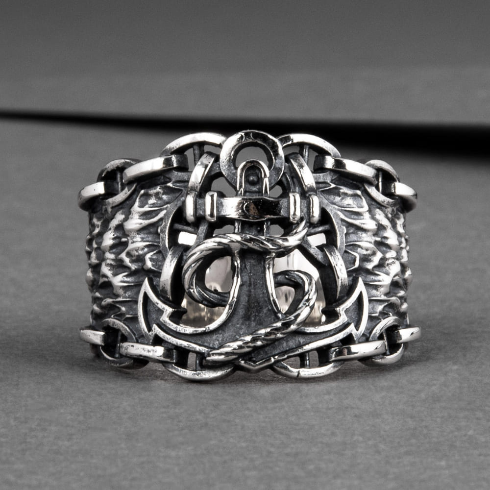 Handcrafted Anchor Chain Ring - Sterling Silver
