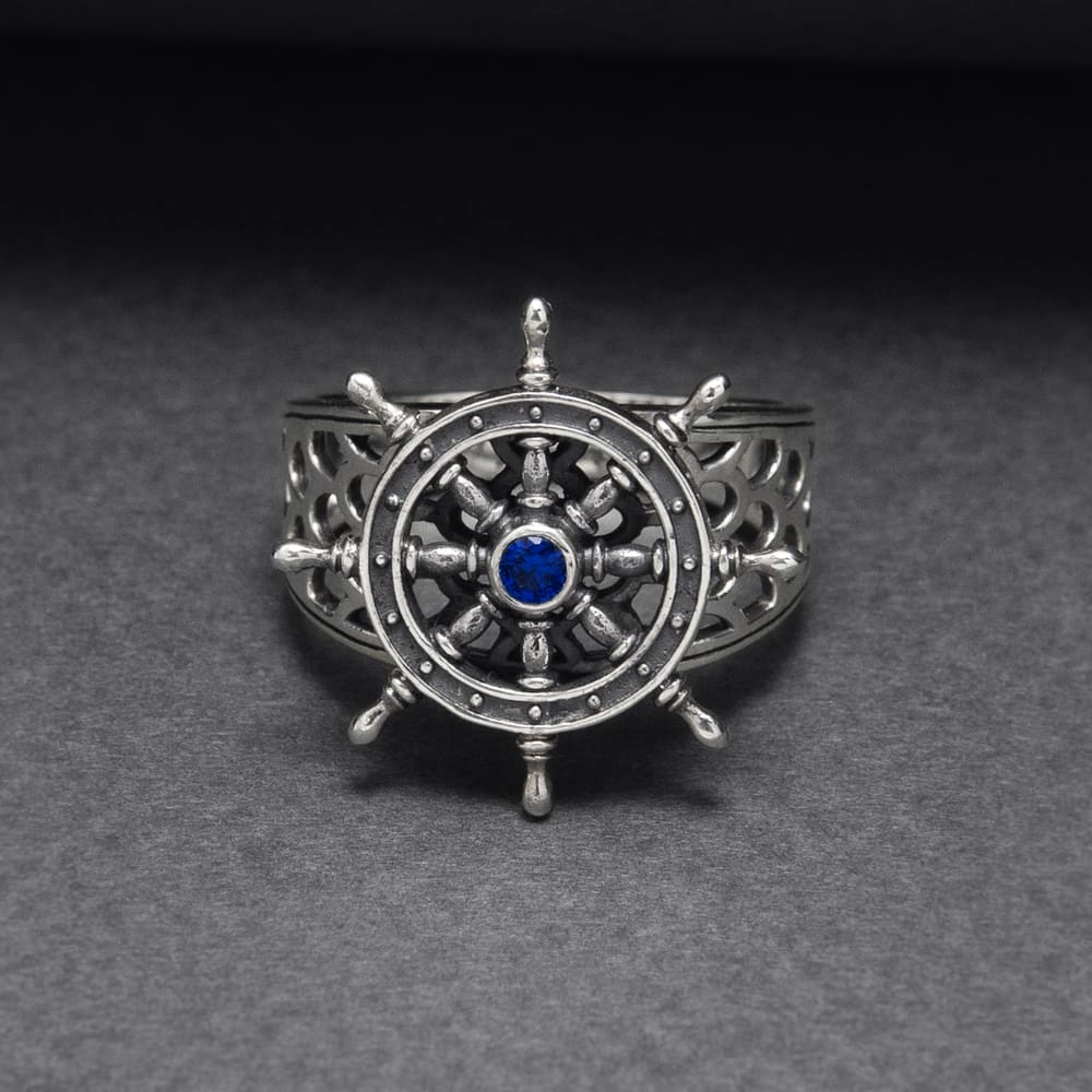 Handcrafted Lavish Ship's Wheel Ring - Sterling Silver