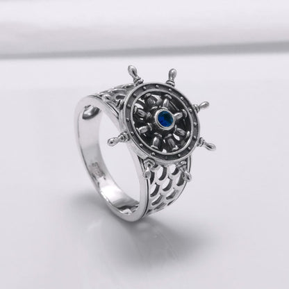 Handcrafted Lavish Ship's Wheel Ring - Sterling Silver