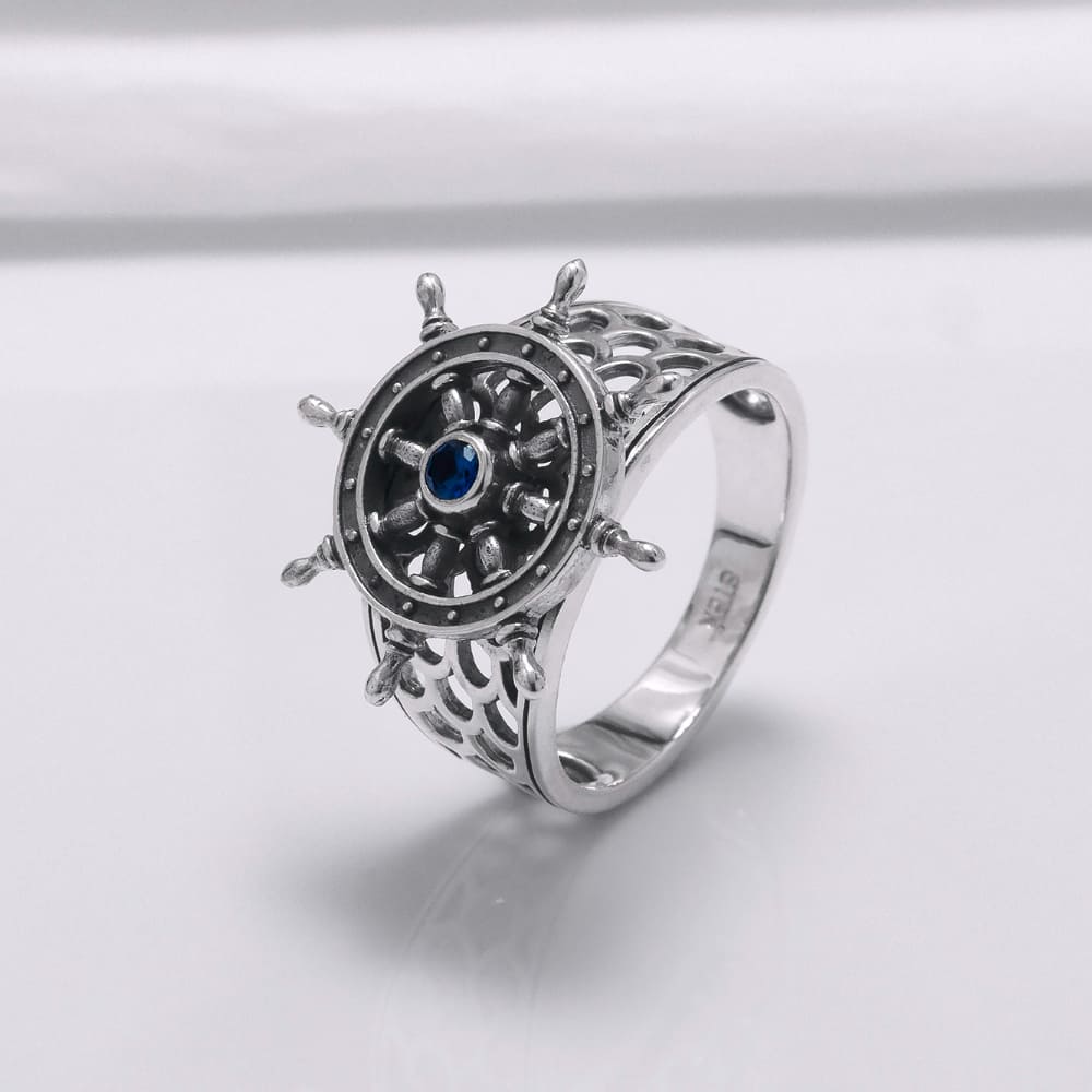 Handcrafted Lavish Ship's Wheel Ring - Sterling Silver