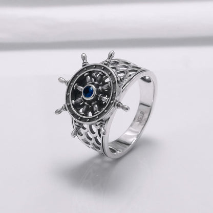 Handcrafted Lavish Ship's Wheel Ring - Sterling Silver