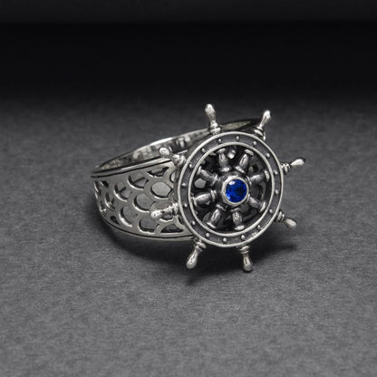 Handcrafted Lavish Ship's Wheel Ring - Sterling Silver