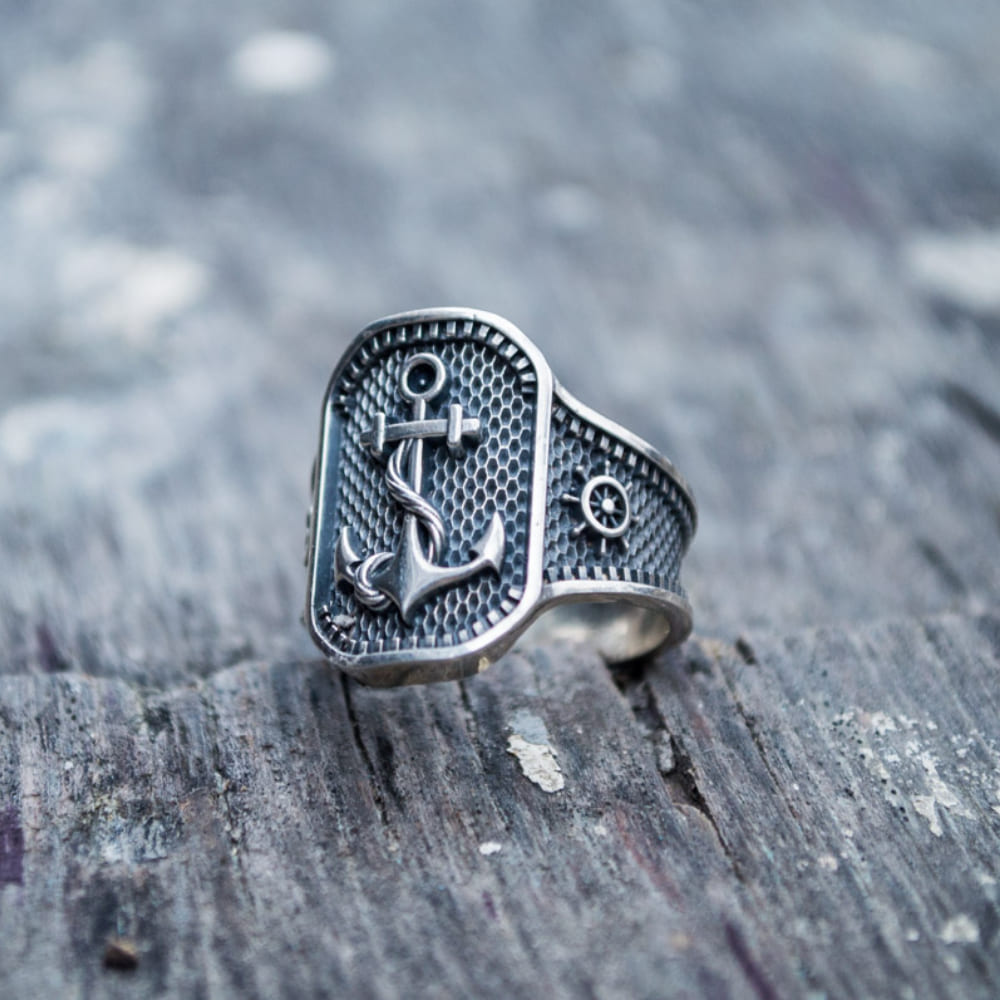 Handcrafted Anchor Plate Ring - Sterling Silver