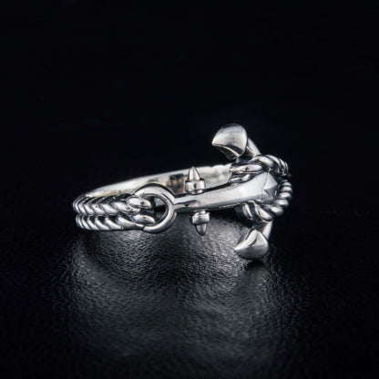 Handcrafted Naval Rope and Anchor Ring - Sterling Silver