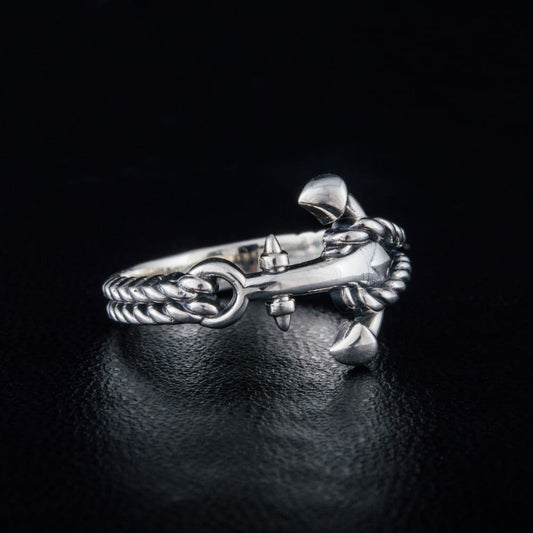 Handcrafted Naval Rope and Anchor Ring - Sterling Silver