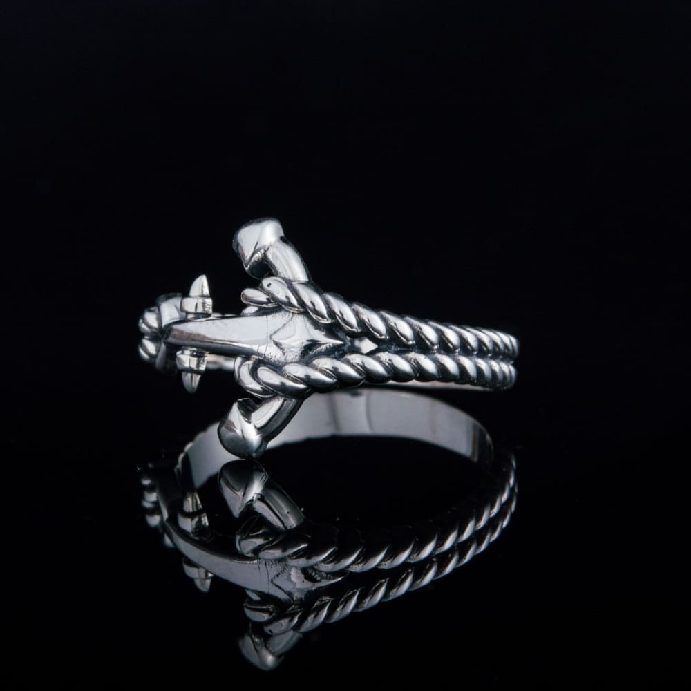 Handcrafted Naval Rope and Anchor Ring - Sterling Silver