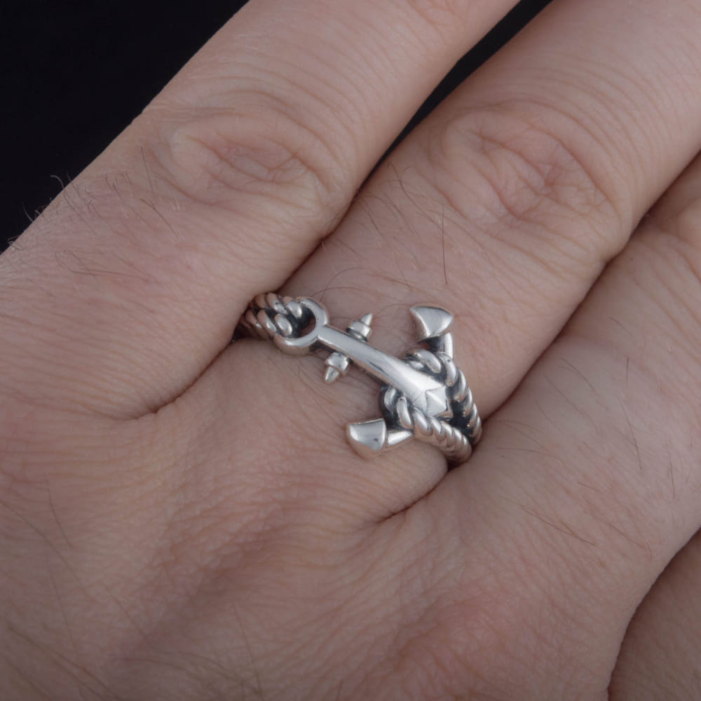 Handcrafted Naval Rope and Anchor Ring - Sterling Silver