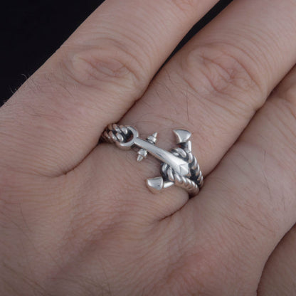 Handcrafted Naval Rope and Anchor Ring - Sterling Silver