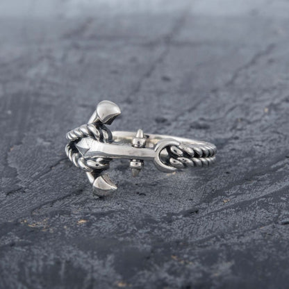 Handcrafted Naval Rope and Anchor Ring - Sterling Silver