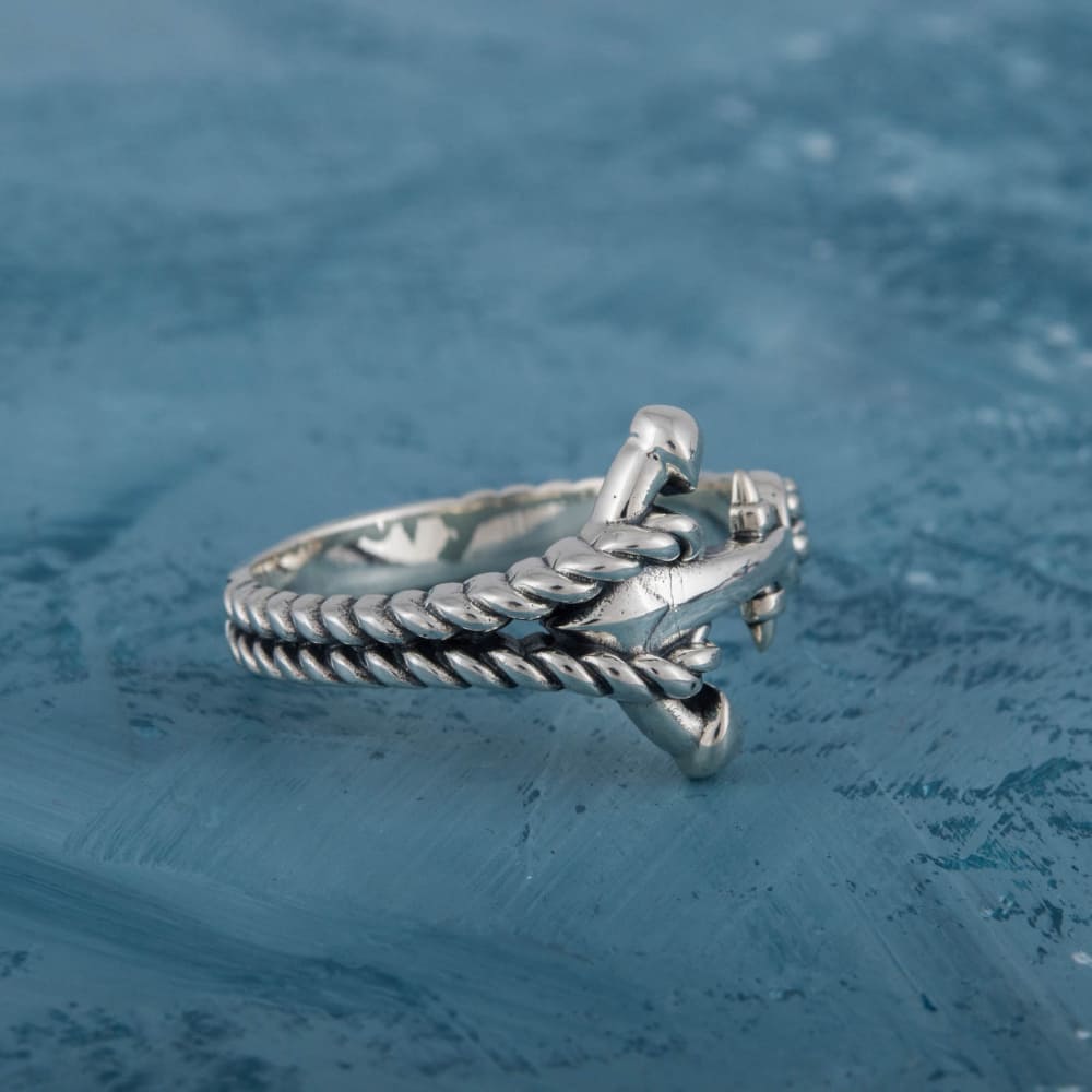 Handcrafted Naval Rope and Anchor Ring - Sterling Silver