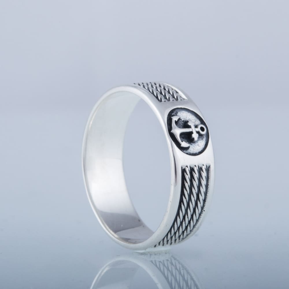 Handcrafted Anchor Crest Ring - Sterling Silver