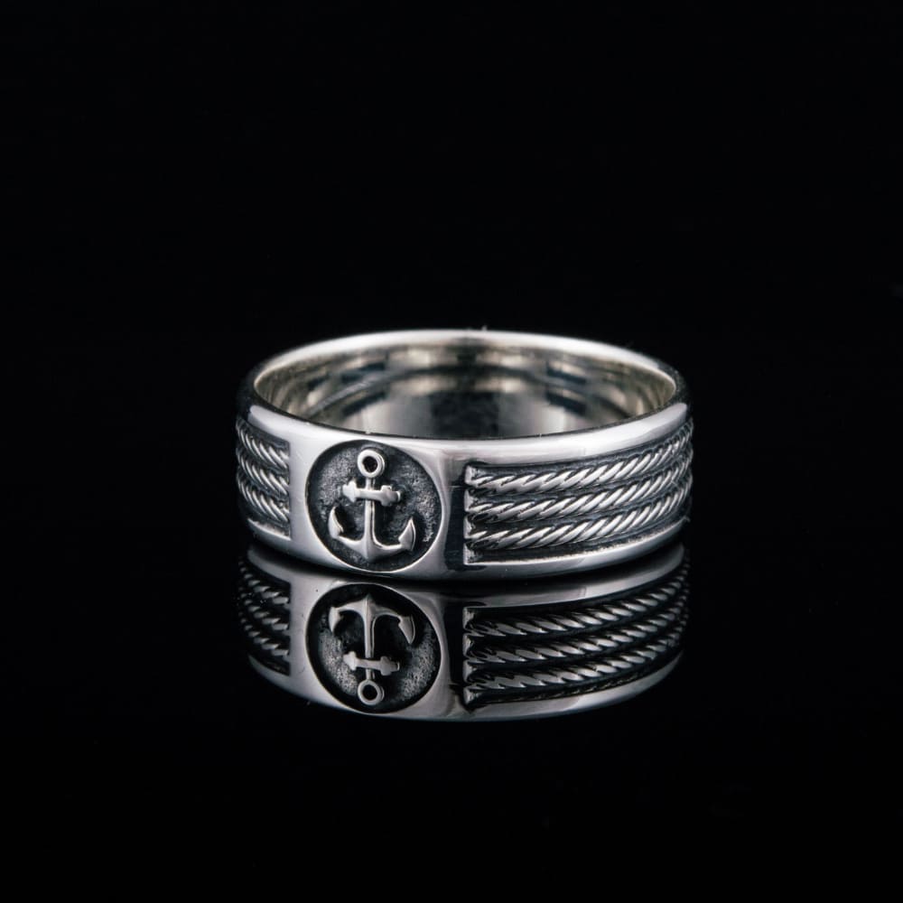 Handcrafted Anchor Crest Ring - Sterling Silver