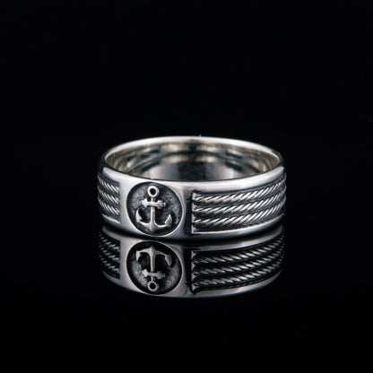 Handcrafted Anchor Crest Ring - Sterling Silver