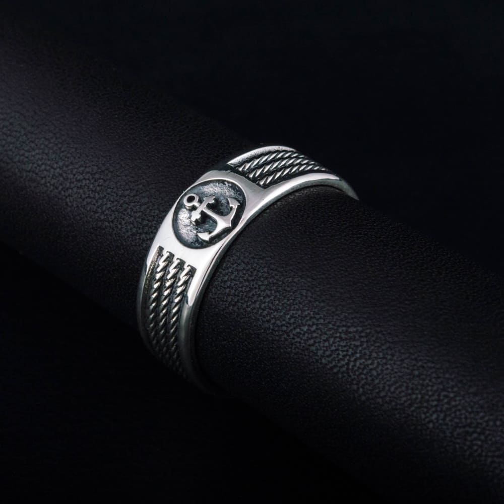 Handcrafted Anchor Crest Ring - Sterling Silver