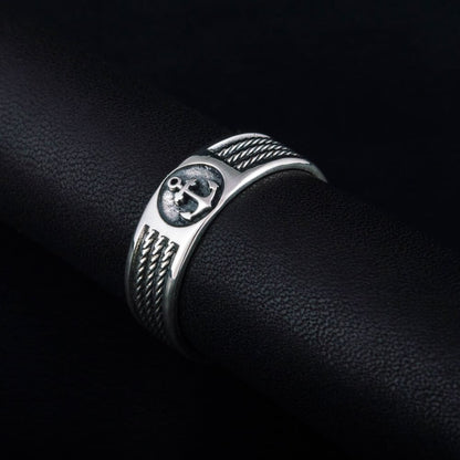 Handcrafted Anchor Crest Ring - Sterling Silver