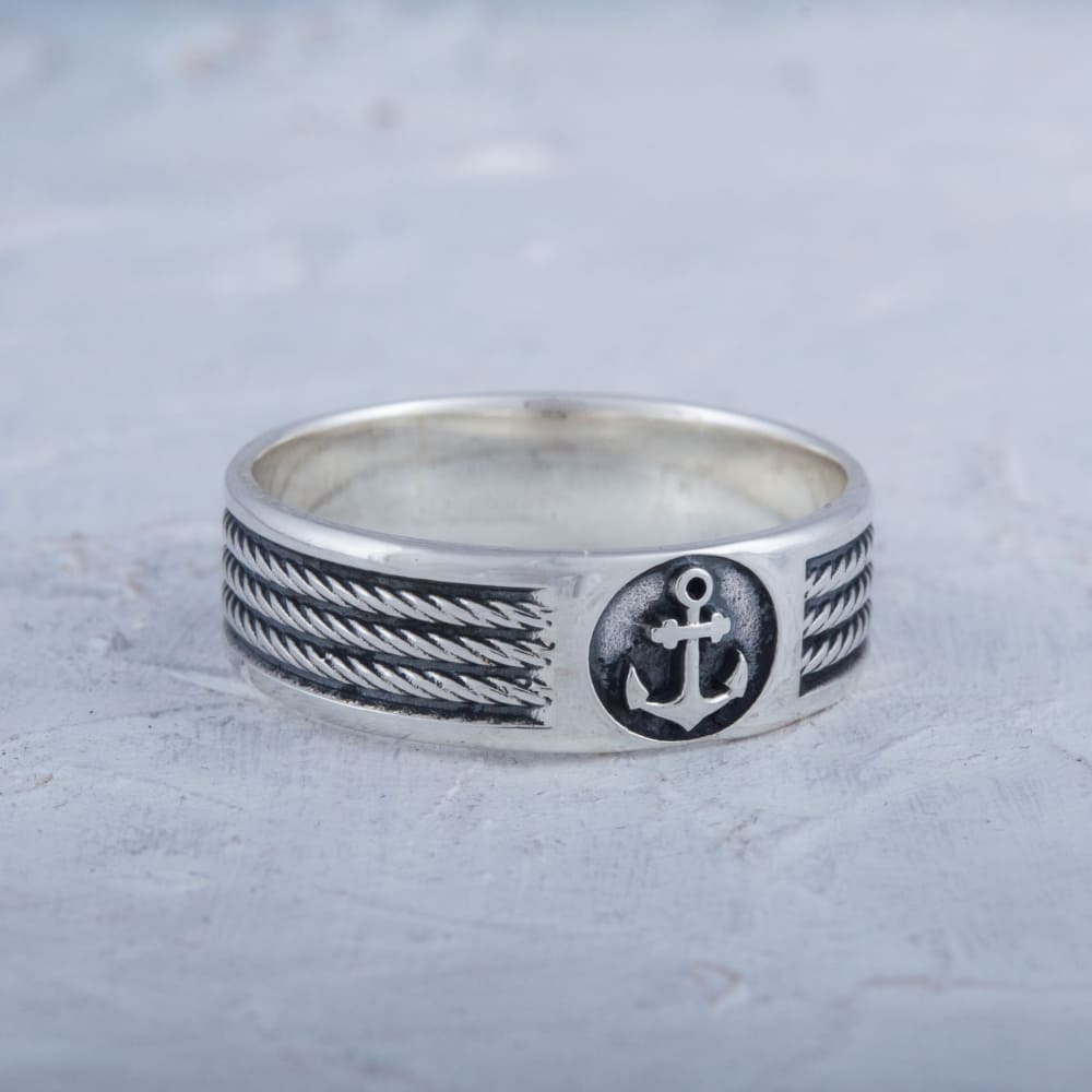 Handcrafted Anchor Crest Ring - Sterling Silver