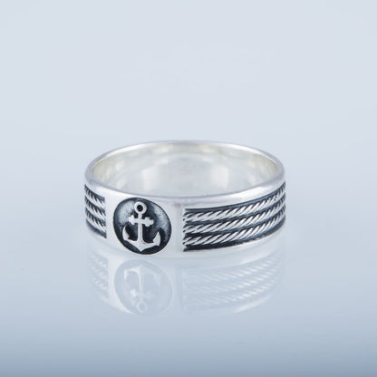 Handcrafted Anchor Crest Ring - Sterling Silver