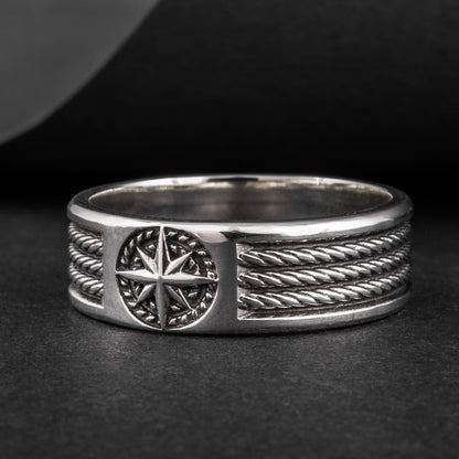 Handcrafted Compass Star Ring - Sterling Silver