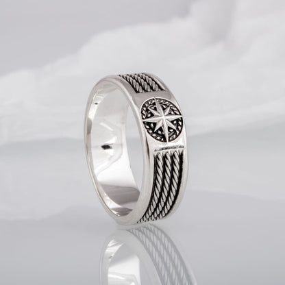 Handcrafted Compass Star Ring - Sterling Silver