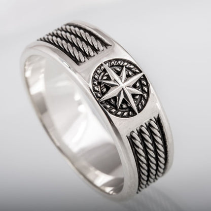 Handcrafted Compass Star Ring - Sterling Silver