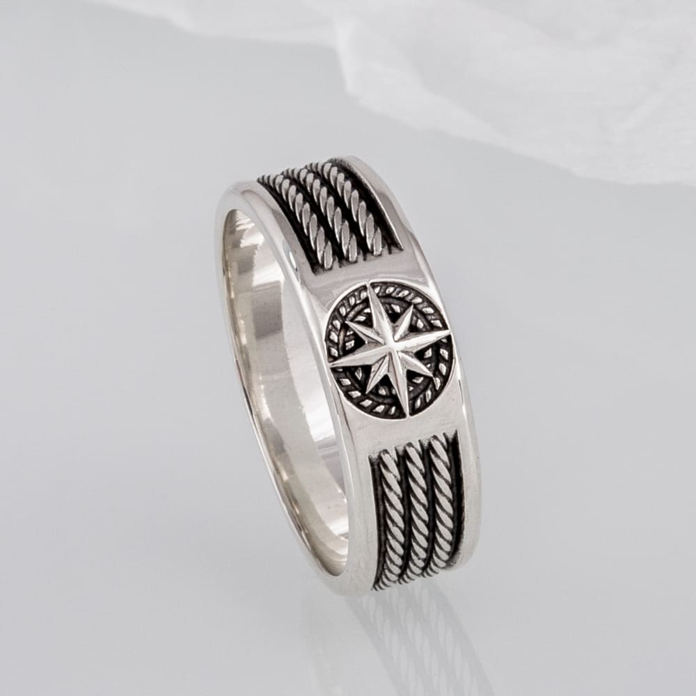 Handcrafted Compass Star Ring - Sterling Silver